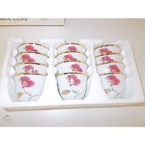 *Yamasen CAWA Pink Roses Porcelain Gold Accent Trim Tea Cups Japan - Set of 12